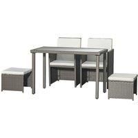 Outsunny 5 PCs Rattan Garden Furniture Space-saving Wicker Weave Sofa Set Conservatory Dining Table Table Chair Footrest Cushioned Grey