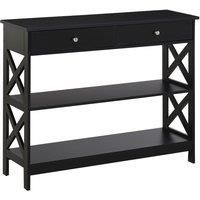 HOMCOM Console Table Side Desk w/Shelves Drawers Open Top X Support Frame Living Room Hallway Home Office Furniture Black