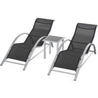 Outsunny Rattan 3 Pieces Lounge Chair Set Garden Sunbathing Chair With Table
