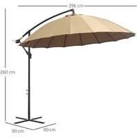 Outsunny 3(m) Cantilever Shanghai Parasol Garden Hanging Banana Sun Umbrella with Crank Handle, 18 Sturdy Ribs and Cross Base, Beige