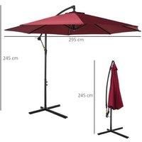 Outsunny 3 meter Cantilever Umbrella Garden Banana Parasol Patio Hanging Sun Shade Wine Red