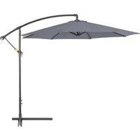 Outsunny 3 Meters Garden Parasol Sun Shade Patio Banana Hanging Rattan Set Umbrella Cantilever with Base Grey