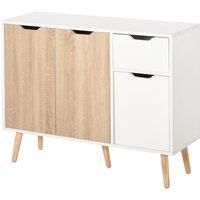 HOMCOM Sideboard Floor Standing Storage Cabinet with Drawer for Bedroom, Living Room, Home Office, Natural