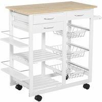 HOMCOM Rolling Kitchen Island on Wheels Trolley Utility Cart with Spice Racks, Towel Rack, Baskets & Drawers for Dining Room