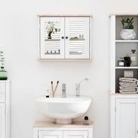 kleankin Bathroom Mirror Cabinet Wall Mounted Storage Cupboard with Double Door and Adjustable Shelf, White