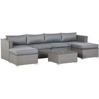Outsunny 5 PCs PE Rattan Wicker Corner Sofa Set Outdoor Conservatory Furniture Lawn Patio Tea Table Footstool w/Cushion - Grey