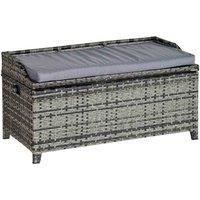 Outsunny Patio PE Rattan Wicker Storage Basket Box Bench Seat Furniture w/Cushion Mixed Grey