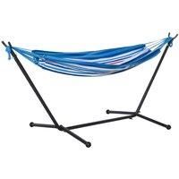 Outsunny 294 x 117cm Hammock with Stand Camping Hammock with Portable Carrying Bag, Adjustable Height, 120kg Load Capacity, White Stripe