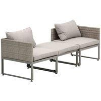 Outsunny 3-in-1 PE Rattan Wicker Garden Furniture Patio Bistro Set Adjustable Feet 5-Position Lounger and 3-Seater Sofa Outdoor Furniture Conversation Grey