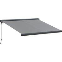 Outsunny 3x2.5m LED Light Full Cassette Case Electric/Manual Awning Door Window Sun Shade Patio Canopy Retractable w/ Remote Grey