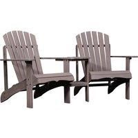 Outsunny Wooden Outdoor Double Adirondack Chair With Center Table & Umbrella Hole - Grey