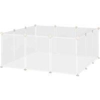 PawHut Pet Playpen DIY Small Animal Cage Open Enclosure Portable Plastic Fence 12 Panels for Hedgehog Bunny Chinchilla Guinea Pig White