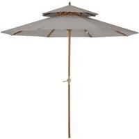 Outsunny 2.7 m Double Tier Outdoor Patio Garden Sun Umbrella Sunshade Wooden Parasol Grey