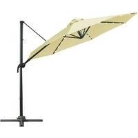 Outsunny 3(m) Cantilever Roma Parasol Patio Sun Umbrella with Crank & Tilt LED Solar Light Cross Base 360° Rotating Outdoor, Beige