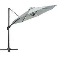 Outsunny 3(m) Cantilever Roma Parasol Patio Sun Umbrella with Crank & Tilt LED Solar Light Cross Base 360° Rotating Outdoor, Grey