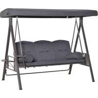 Outsunny Steel Swing Chair Hammock Garden 3 Seater Canopy w/Cushions Shelter Outdoor Bench Grey