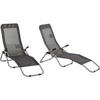 Outsunny Set of 2 Outdoor Patio Chaise Recliners - Grey