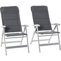 Outsunny Set Of 2 Padded Folding Deck Chair Garden Seats Adjustable Back w/Armrest Aluminium Frame Portable Camping Outdoor Pool Grey