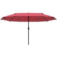 Outsunny 4.4m Double-Sided Sun Umbrella Garden Parasol Patio Sun Shade Outdoor with LED Solar Light, NO BASE INCLUDED, Wine Red
