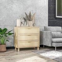 HOMCOM Chest of Drawers, 3 Drawers Storage Cabinet Floor Unit Organizer, Rattan Design for Bedroom Living Room, Closet, Hallway