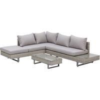 Outsunny 3pc Rattan Garden Furniture Wicker Conservatory Corner Sofa Set Chaise Lounge with Coffee Table, Side Table & Cushions – Grey