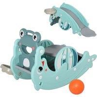 HOMCOM 3-in-1 Baby Rocking Horse Portable Slide Basketball Hoop Equipment Indoor Outdoor Playground Toy, Age 3-5, Green