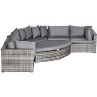 Outsunny 6 PCs Outdoor Rattan Wicker Sofa Set Bonzer Half Round Patio Conversation Furniture Set w/Angled Corner Design, Cushions Grey