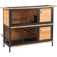 Pawhut 2-story Wooden Metal Rabbit Hutch With Ramp Feeding Trough - Brown