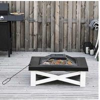 Outsunny 3 in 1 Square Fire Pit Square Table Metal Brazier for Garden, Patio with BBQ Grill Shelf, Spark Screen Cover, Grate, Poker, 86 x 86 x 38cm