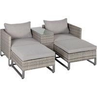 Outsunny 5pcs Patio Rattan Wicker Sofa Set Chaise Lounge Double Sofa Bed Furniture w/Coffee Table & Footstool for Patios, Garden, Backyard, Grey