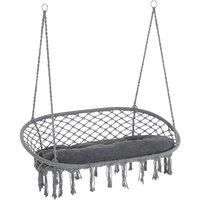 Outsunny Hanging Hammock Chair Cotton Rope Porch Swing with Metal Frame and Cushion, Large Macrame Seat for Patio, Garden, Bedroom, Living Room, Dark Grey