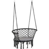 Outsunny Hanging Hammock Chair Cotton Rope Porch Swing with Metal Frame and Cushion, Large Macrame Seat for Patio, Garden, Bedroom, Living Room, Dark Grey