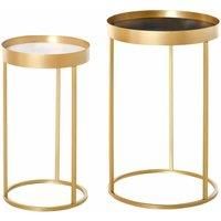 HOMCOM Set of 2 Nesting Coffee Tables with Gold Metal Base, Round Side Table with Embedded Tabletop in Marble Color, Living Room, Bedroom