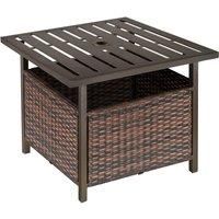 Outsunny Outdoor Rattan Wicker Patio Coffee Table w/Umbrella Hole Suitable for Garden Backyard Brown