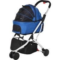 Pet Stroller Foldable Dog Cat Travel Carriage 2-In-1 Carrying Bag Blue - Pawhut