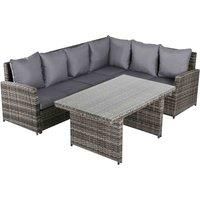 Outsunny 3 PCS PE Rattan Corner Dining Set Outdoor Garden Patio Sofa Table Furniture Set w/Cushions Grey