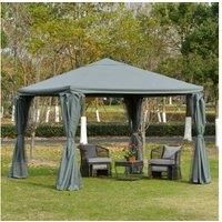 Outsunny 3(m) Outdoor Gazebo Canopy Party Tent Garden Pavilion Patio Shelter Aluminum Frame with Curtains, Netting Sidewalls, Grey