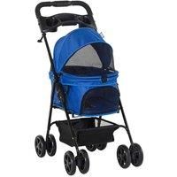 Pawhut Pet Stroller No-zip Foldable Travel Carriage With Brake Basket Canopy - Blue