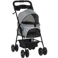 Pawhut Pet Stroller No-zip Foldable Travel Carriage With Brake Basket Canopy - Grey