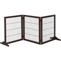 PawHut Freestanding Dog Gate 3 Panel Safety Pet Barrier Foldable w/Support Feet Brown 185 x71 cm