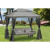 Outsunny 3 Seater Swing Chair Hammock Gazebo Patio Bench Outdoor with Double Tier Canopy, Cushioned Seat, Mesh Sidewalls, Grey