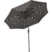 Outsunny £2.7m Garden 24 LED Light Parasol Solar Outdoor Tilt Sun Umbrella Patio Club Party Event Manual Sun Shade w/Hand Crank and 8 Ribs Grey