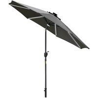 Outsunny 2.7m Garden Parasol Sun Umbrella Patio Summer Shelter w/LED Solar Light, Angled Canopy Vent, Crank Tilt, Grey