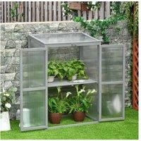 Outsunny Wooden Cold Frame Greenhouse Polycarbonate Garden Grow House for Flower Vegetable Plants w/Adjustable Shelf, Double Doors, 76 x 47 x 110cm, Light Grey