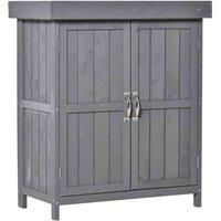 Outsunny Garden Shed Outdoor Garden Storage Shed Wooden Chest Double Doors with Shelf Hinged Roof Compact Size, 74 x 43 x 88cm, Grey