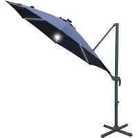 Outsunny 3m LED Cantilever Parasol w/ Base and Solar Lights - Blue