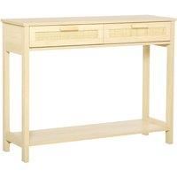 HOMCOM Console Sofa Table Hallway Side Desk with Storage Shelf Drawer for Entryway Living Room Bedroom Natural