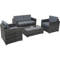 Outsunny 4 Pieces Wicker Steel Rattan Sofa Set Garden Chair Seat Furniture Patio Grey