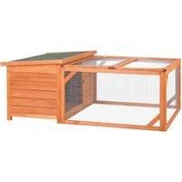 PawHut Rabbit Hutch Small Animal Guinea Pig House Off-ground Ferret Bunny Cage Duck House Hideaway Chinchilla Cage Outdoor Indoor Backyard with Openable Main House & Run Roof 125.5 x 100 x 49cm Orange