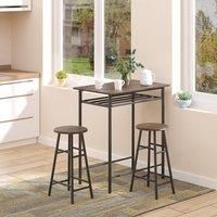 3 Pcs Industrial-Style Bar Table Set w/ Stools Table Metal Frame Dining - Homcom